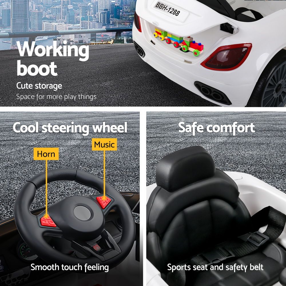 12V Kids Electric Ride-On Sports Car, White