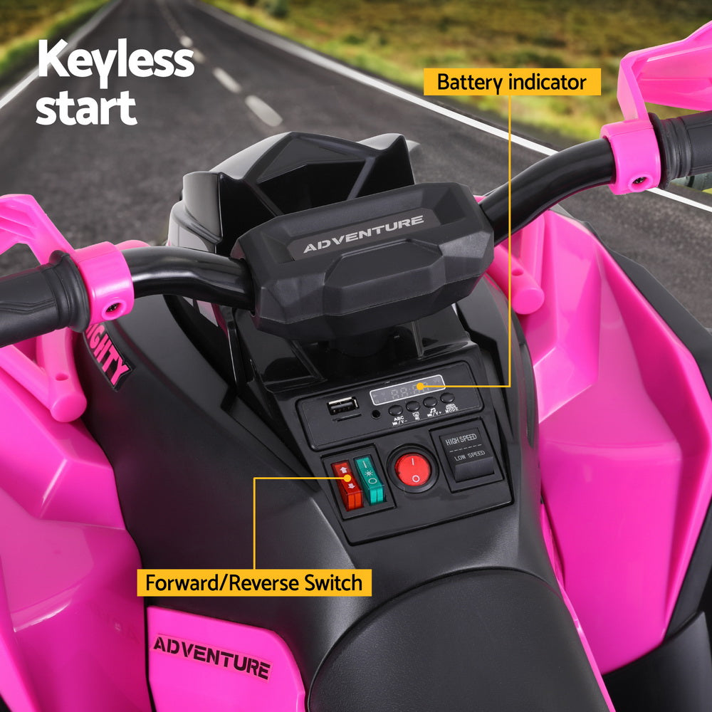 12V Kids Electric Ride-On Quad Bike, Pink