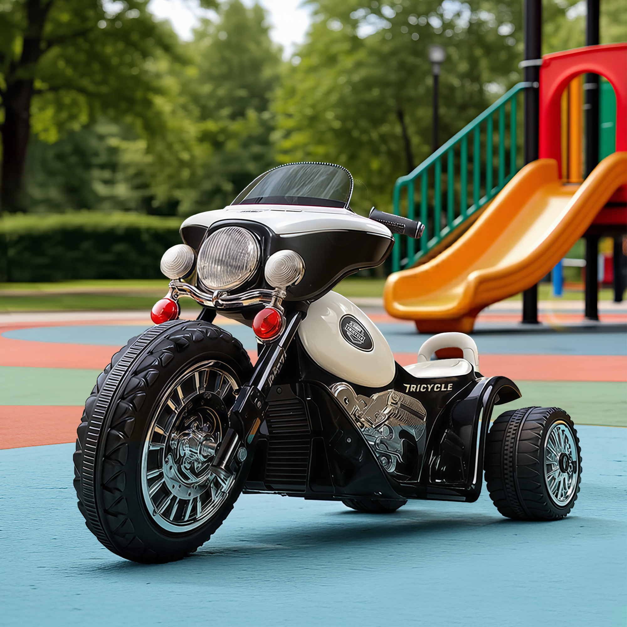6V Harley-Inspired Kids Electric Police Ride-On Motorbike, Black