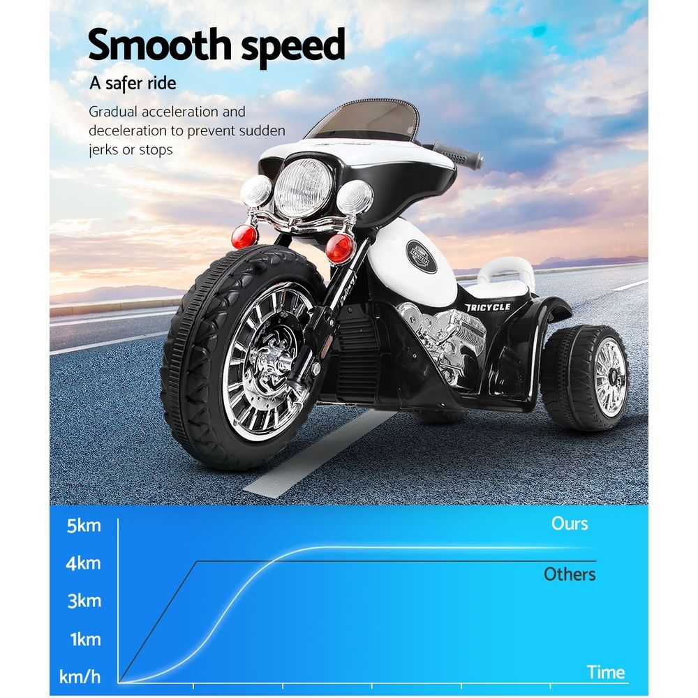6V Harley-Inspired Kids Electric Police Ride-On Motorbike, Black
