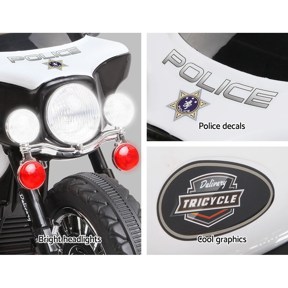 6V Harley-Inspired Kids Electric Police Ride-On Motorbike, Black