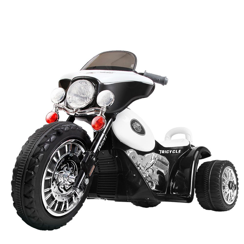 6V Harley-Inspired Kids Electric Police Ride-On Motorbike, Black
