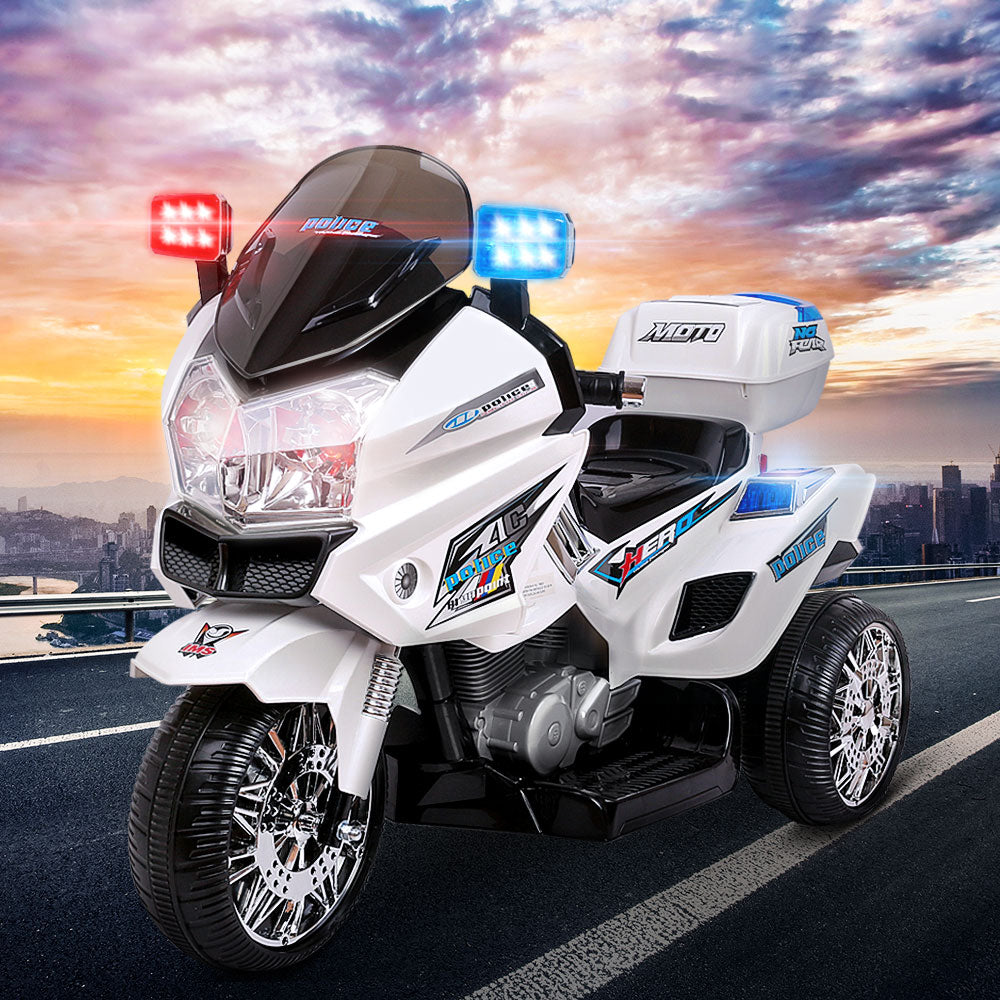 6V Kids Electric Police Ride On Motorbike - White