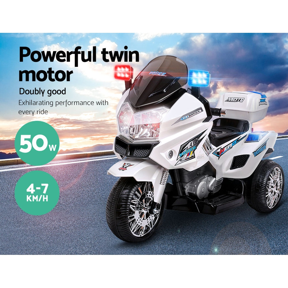 6V Kids Electric Police Ride On Motorbike - White