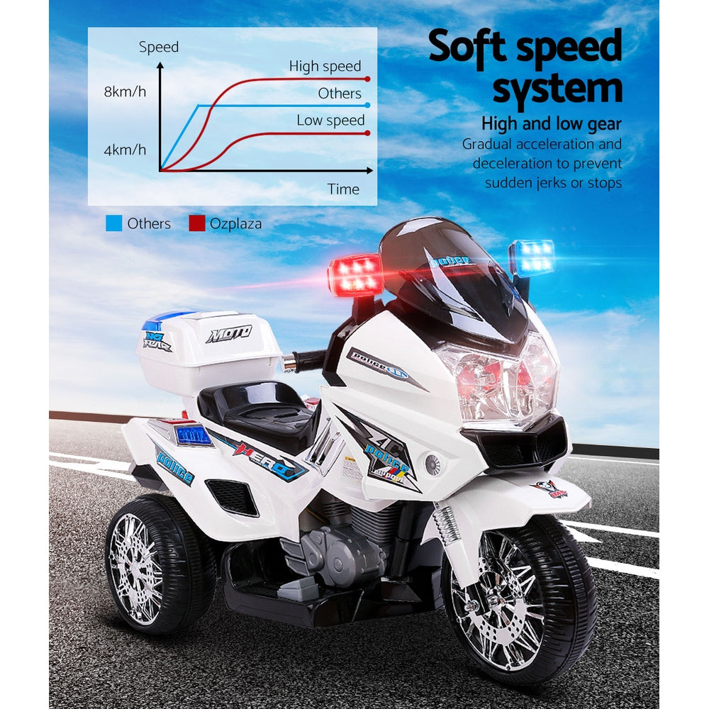6V Kids Electric Police Ride On Motorbike - White