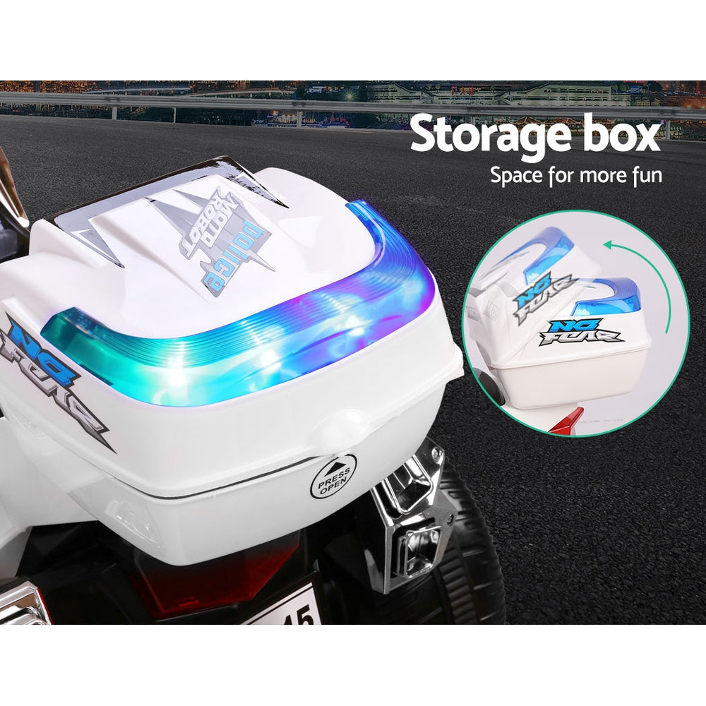 6V Kids Electric Police Ride On Motorbike - White