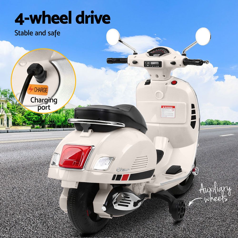 Vespa GTS 6V Kids Electric Ride-On Motorbike, White