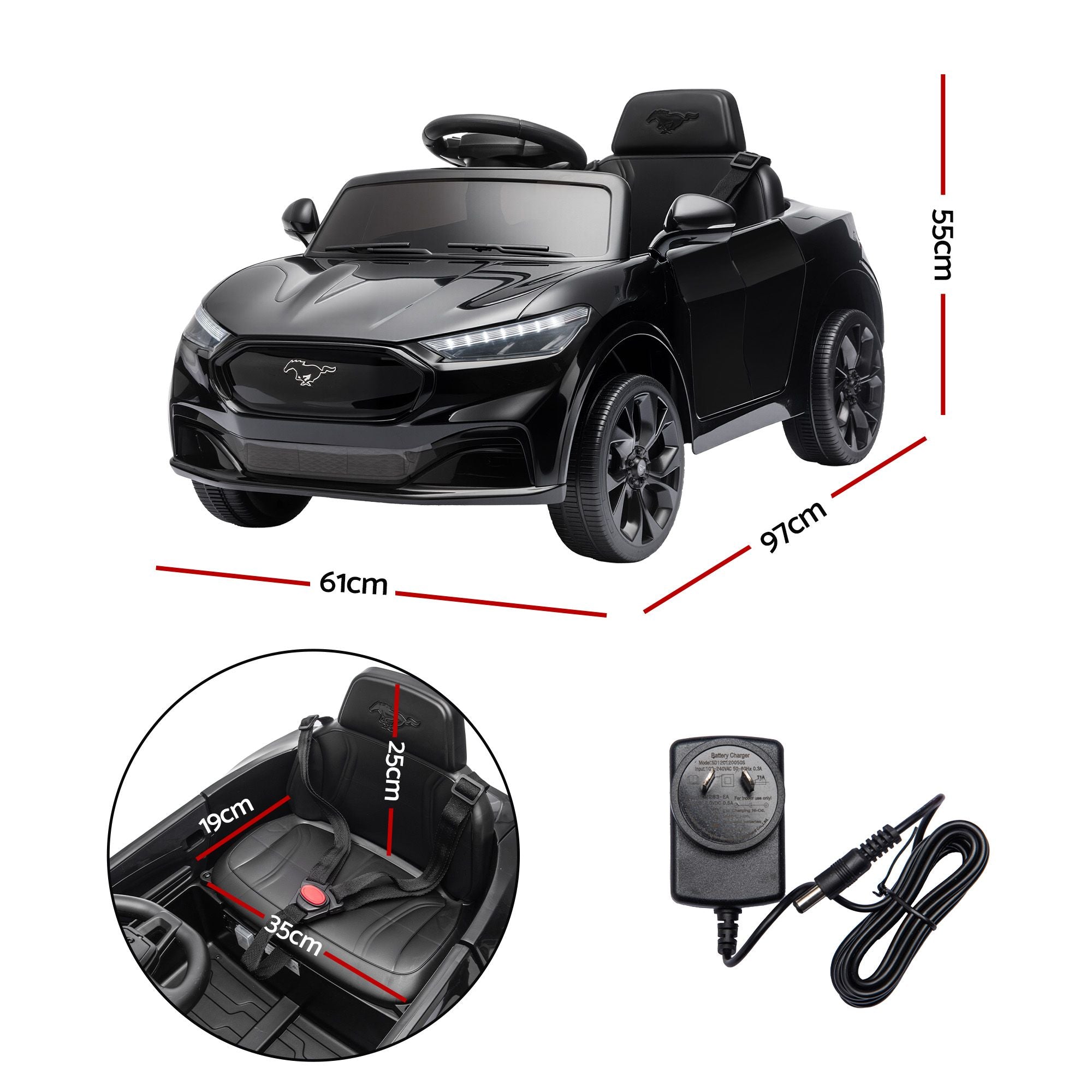12V Licensed Ford Kids Electric Ride On Car with Parental Remote - Black