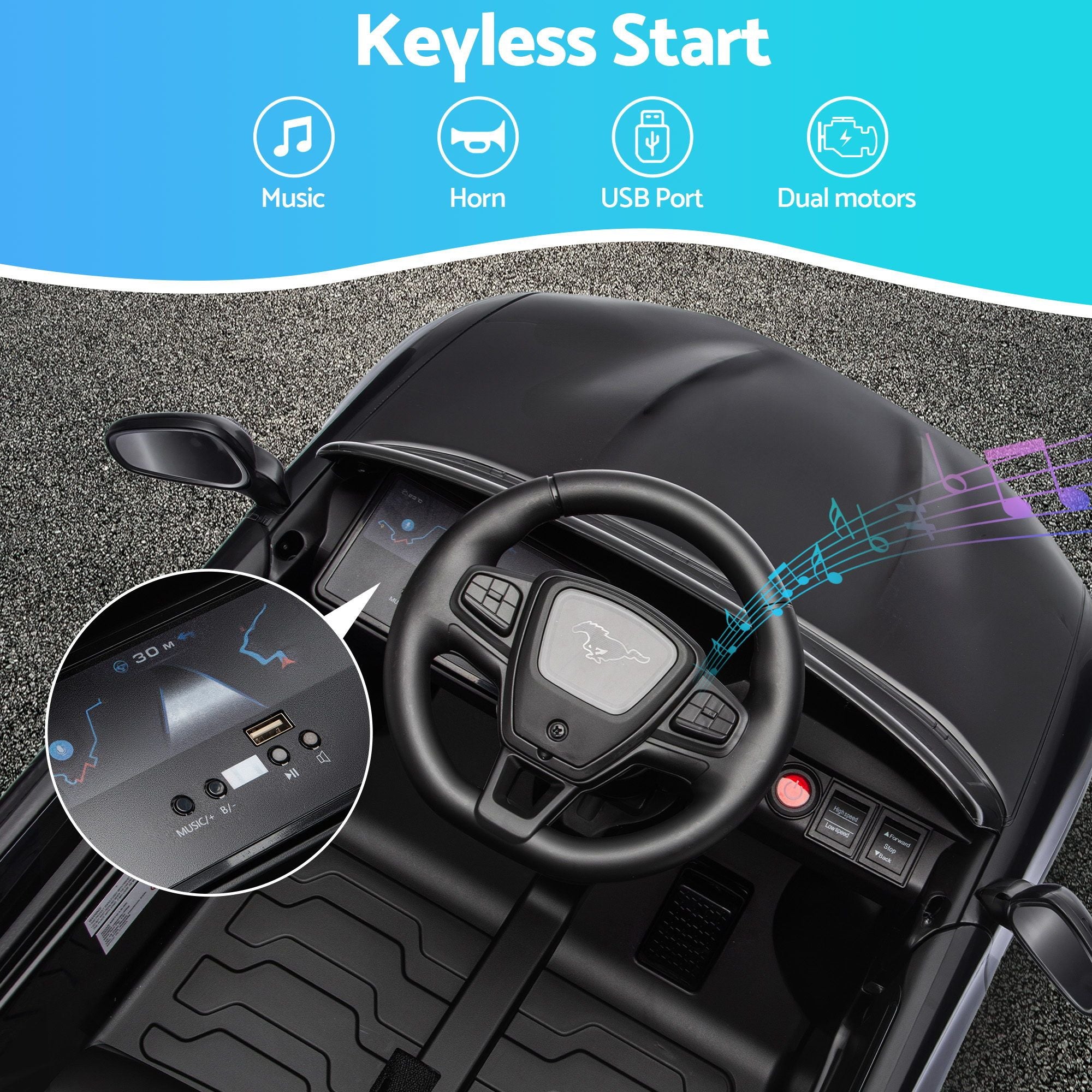 12V Licensed Ford Kids Electric Ride On Car with Parental Remote - Black