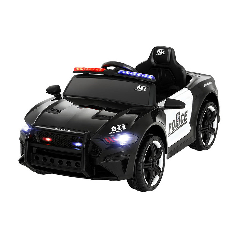 12V Kids Electric Police Ride-On Car 112cm, Black