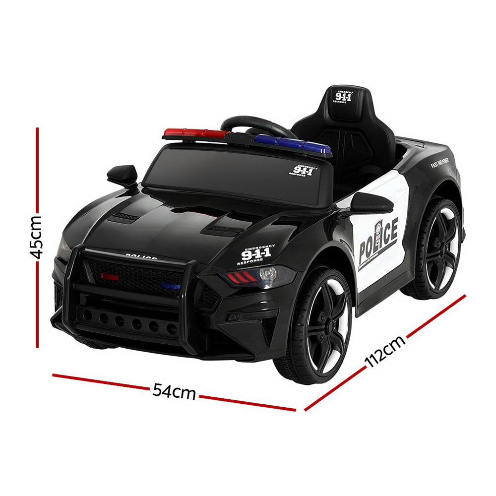 12V Kids Electric Police Ride-On Car 112cm, Black