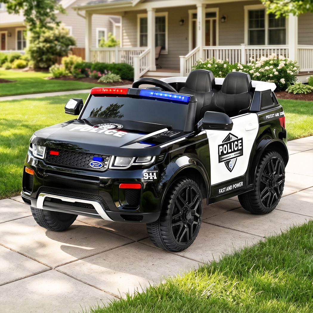 12V Kids Electric Police Ride On Car with Parental Remote - Black