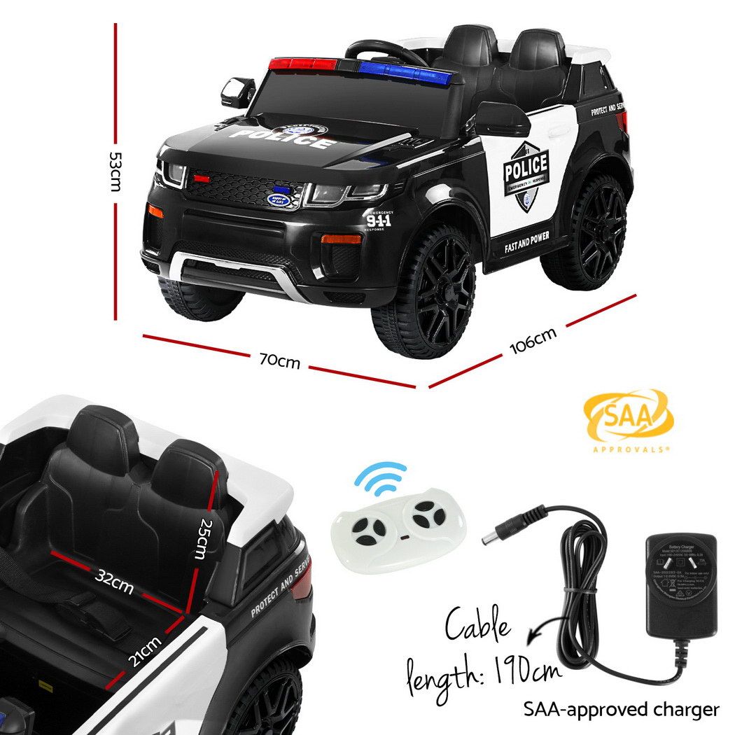 12V Kids Electric Police Ride On Car with Parental Remote - Black