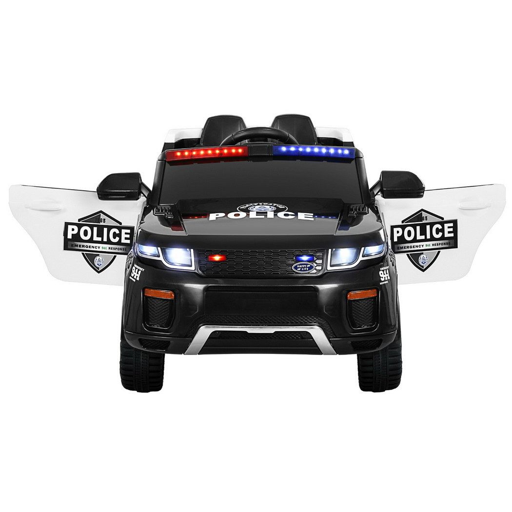 12V Kids Electric Police Ride On Car with Parental Remote - Black
