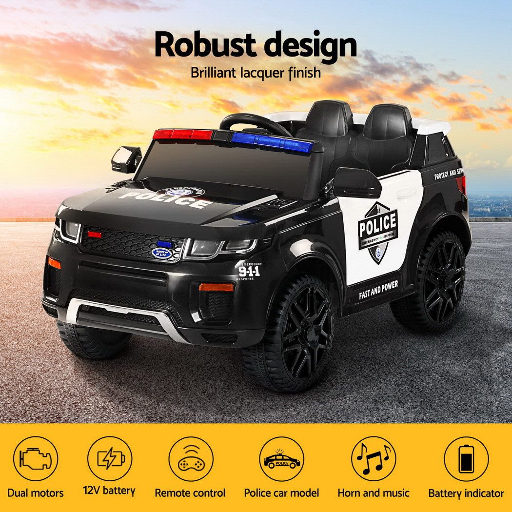 12V Kids Electric Police Ride On Car with Parental Remote - Black