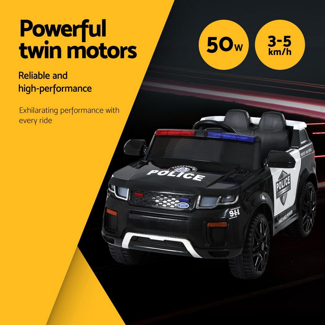 12V Kids Electric Police Ride On Car with Parental Remote - Black