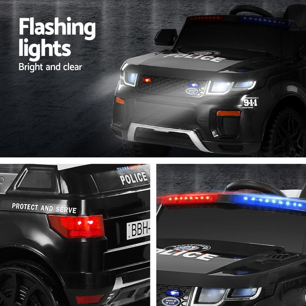 12V Kids Electric Police Ride On Car with Parental Remote - Black