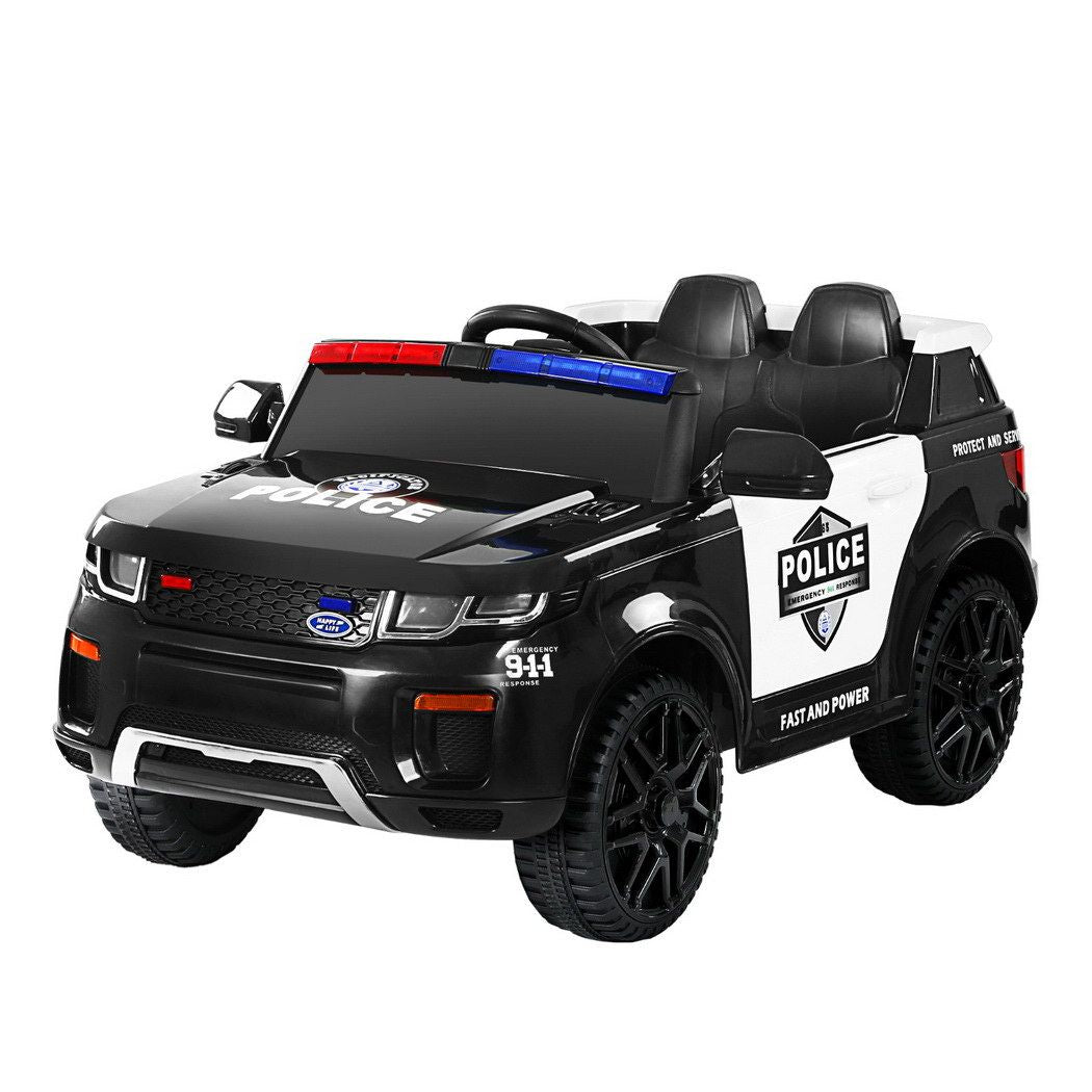 12V Kids Electric Police Ride On Car with Parental Remote - Black