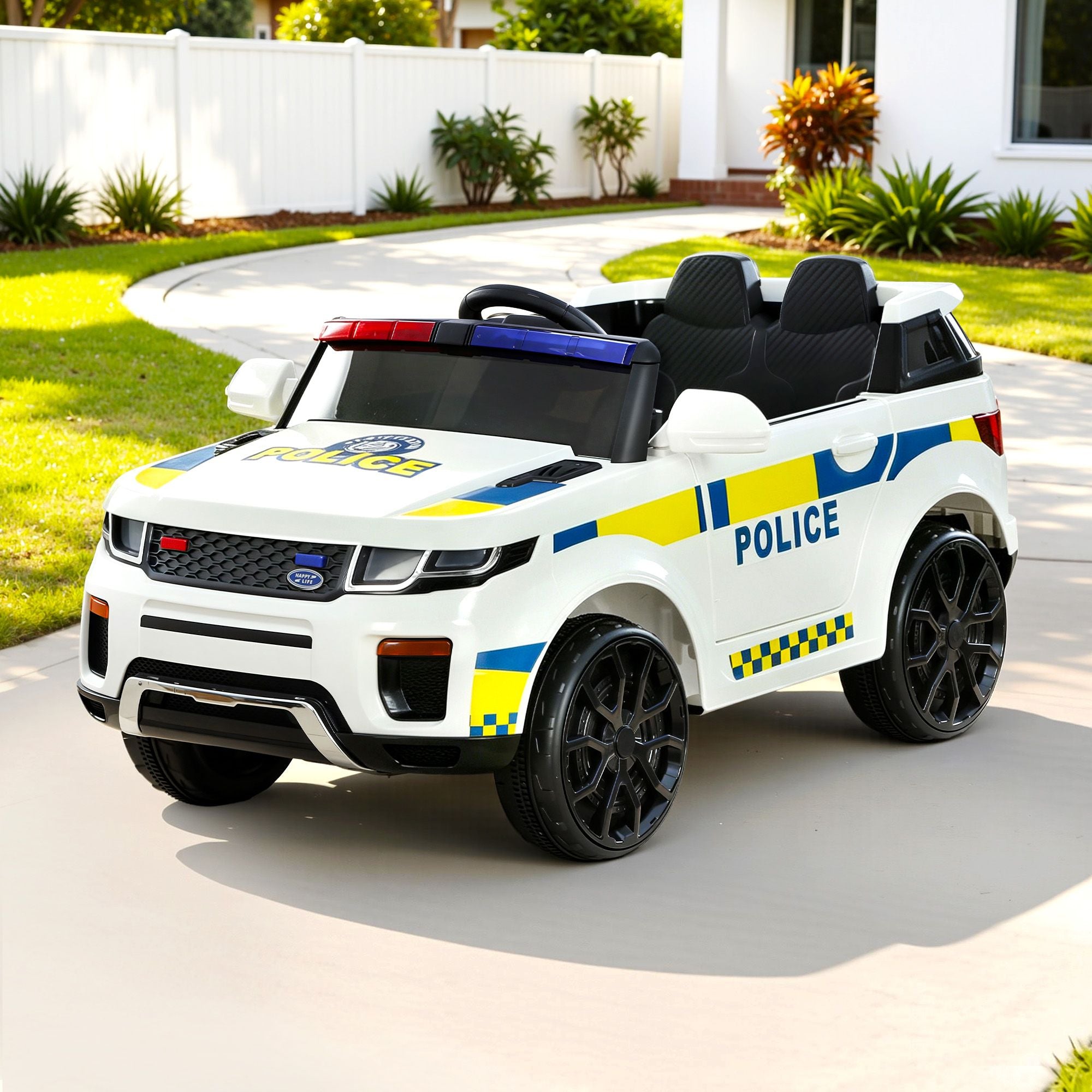 12V Kids Electric Police Ride On Car with Parental Remote - White