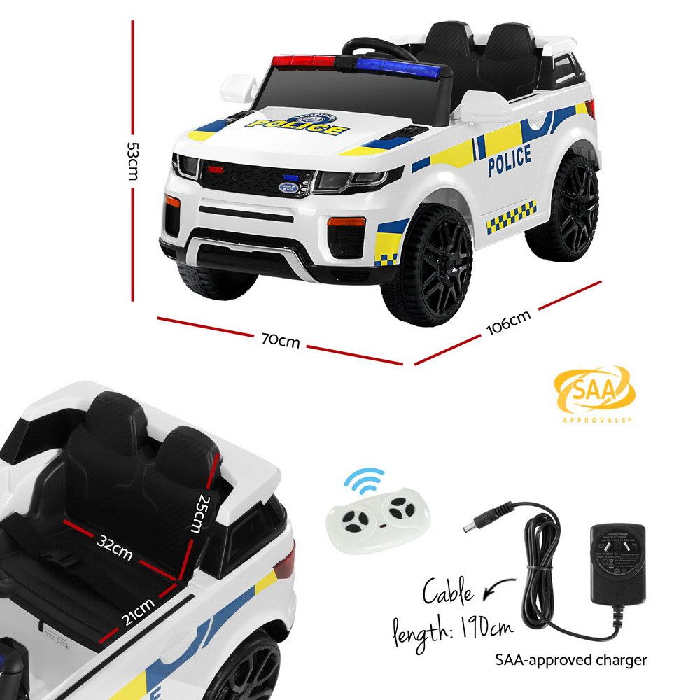 12V Kids Electric Police Ride On Car with Parental Remote - White