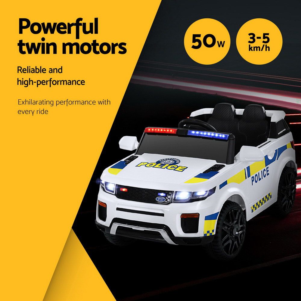 12V Kids Electric Police Ride On Car with Parental Remote - White