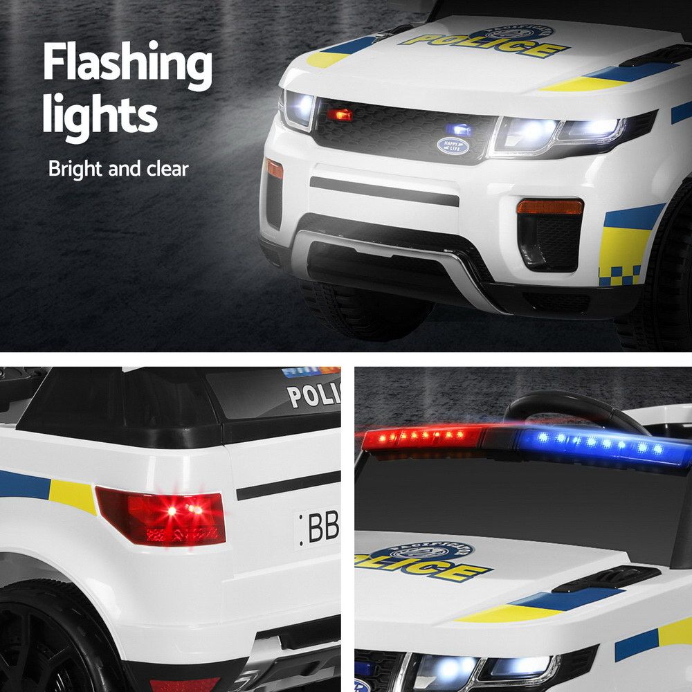 12V Kids Electric Police Ride On Car with Parental Remote - White