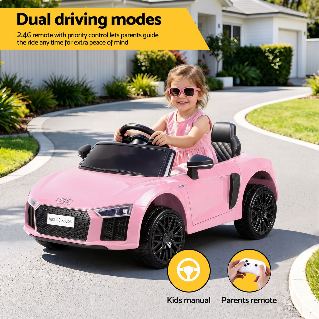 Audi R8 12V Kids Electric Ride-On Car, Pink