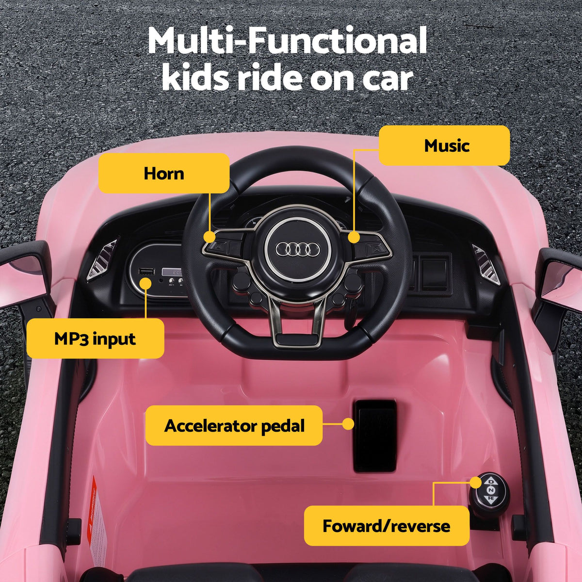 Audi R8 12V Kids Electric Ride-On Car, Pink
