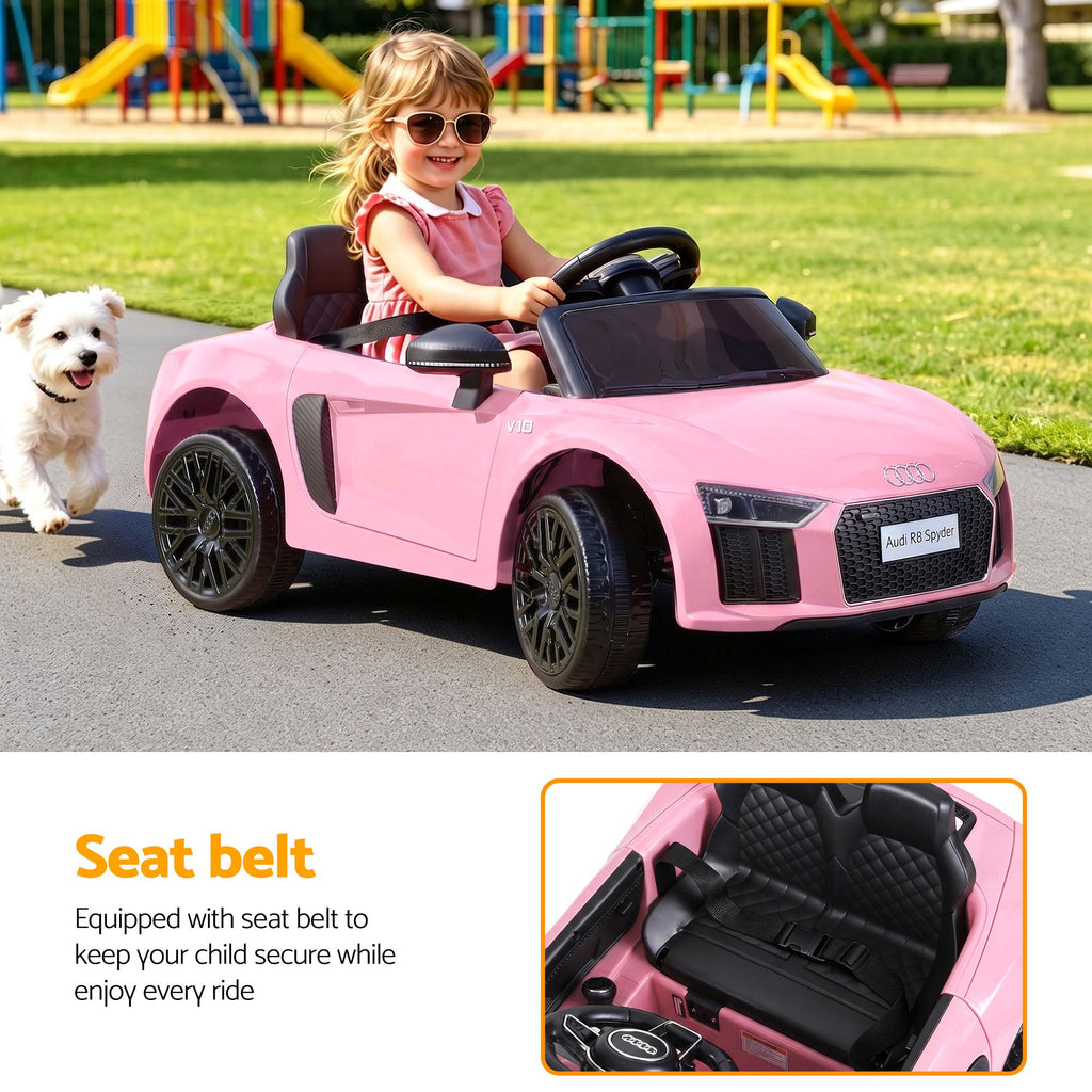 Audi R8 12V Kids Electric Ride-On Car, Pink