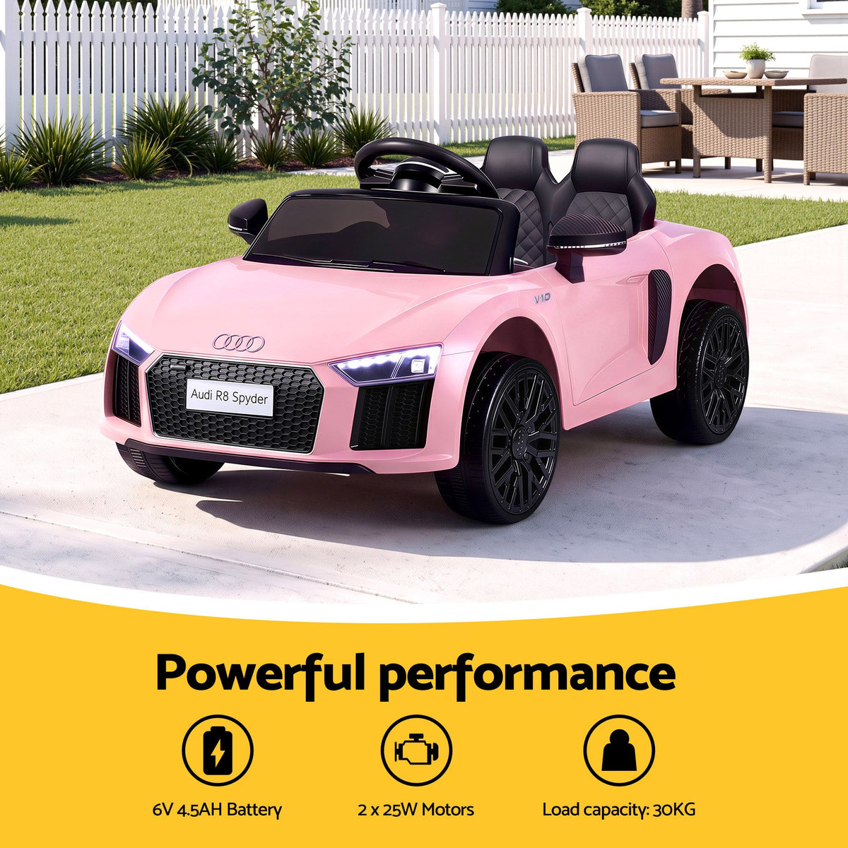 Audi R8 12V Kids Electric Ride-On Car, Pink