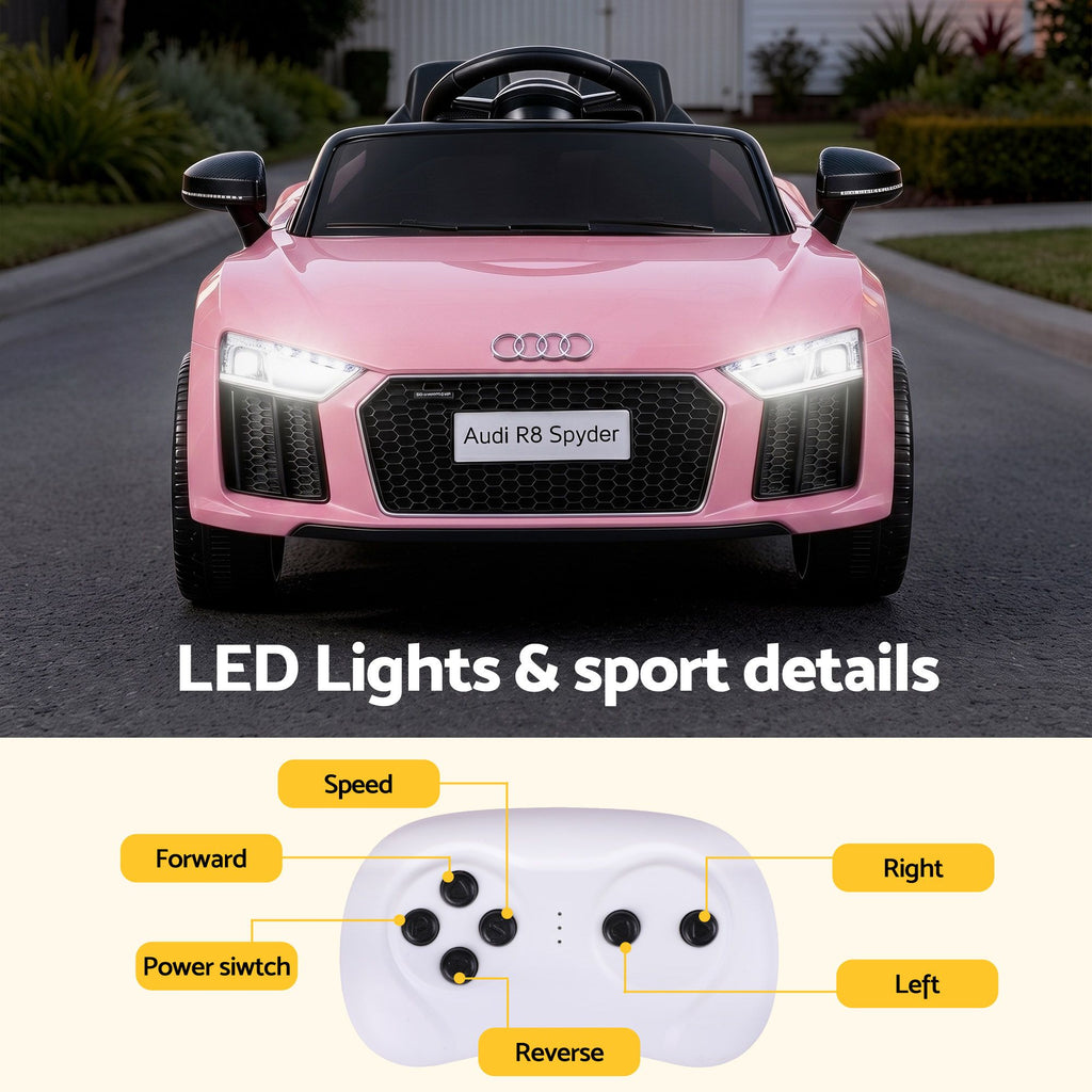 Audi R8 12V Kids Electric Ride-On Car, Pink