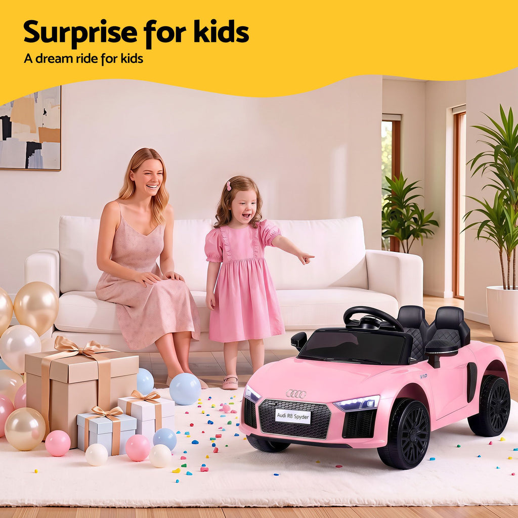 Audi R8 12V Kids Electric Ride-On Car, Pink