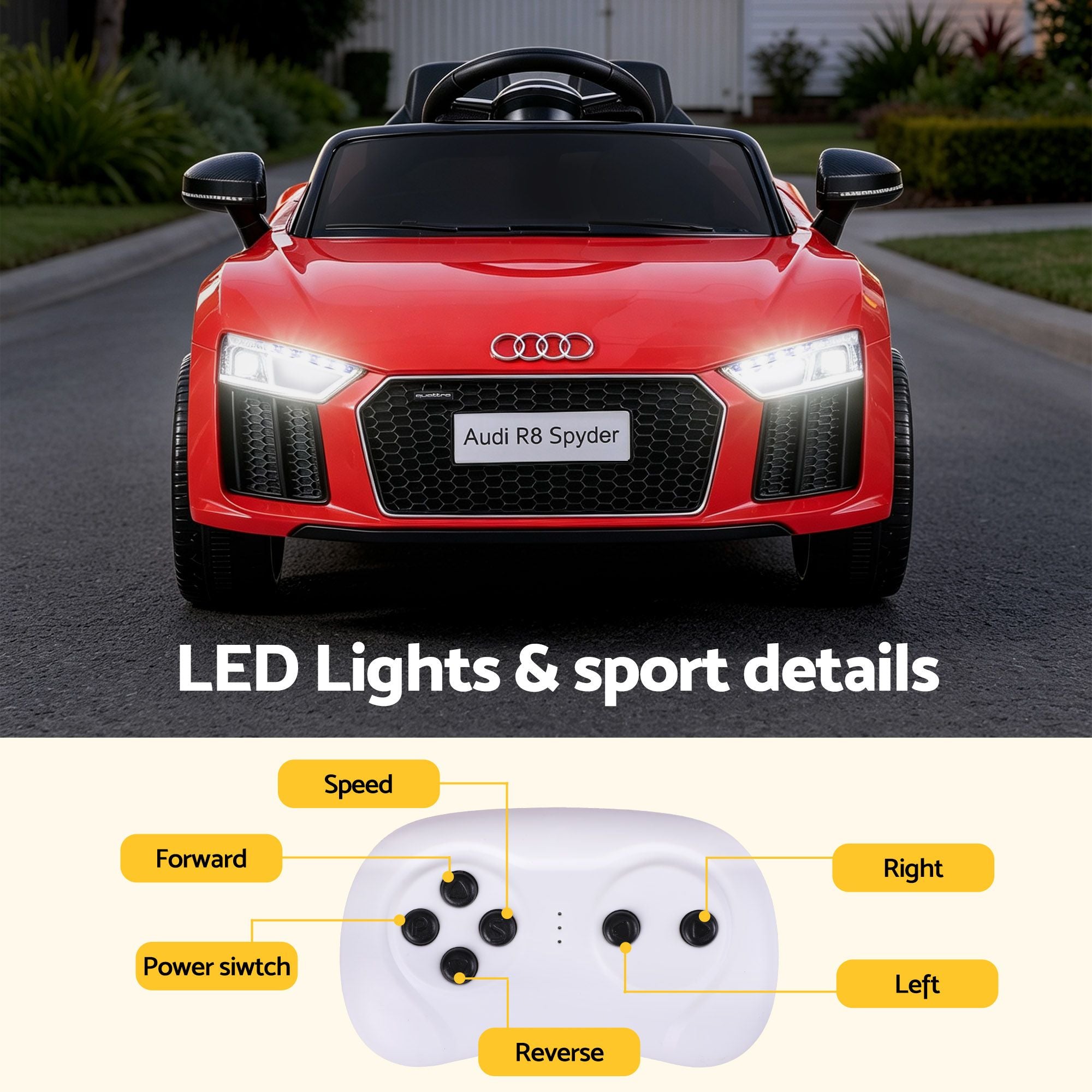 Audi R8 12V Kids Electric Ride-On Car, Red