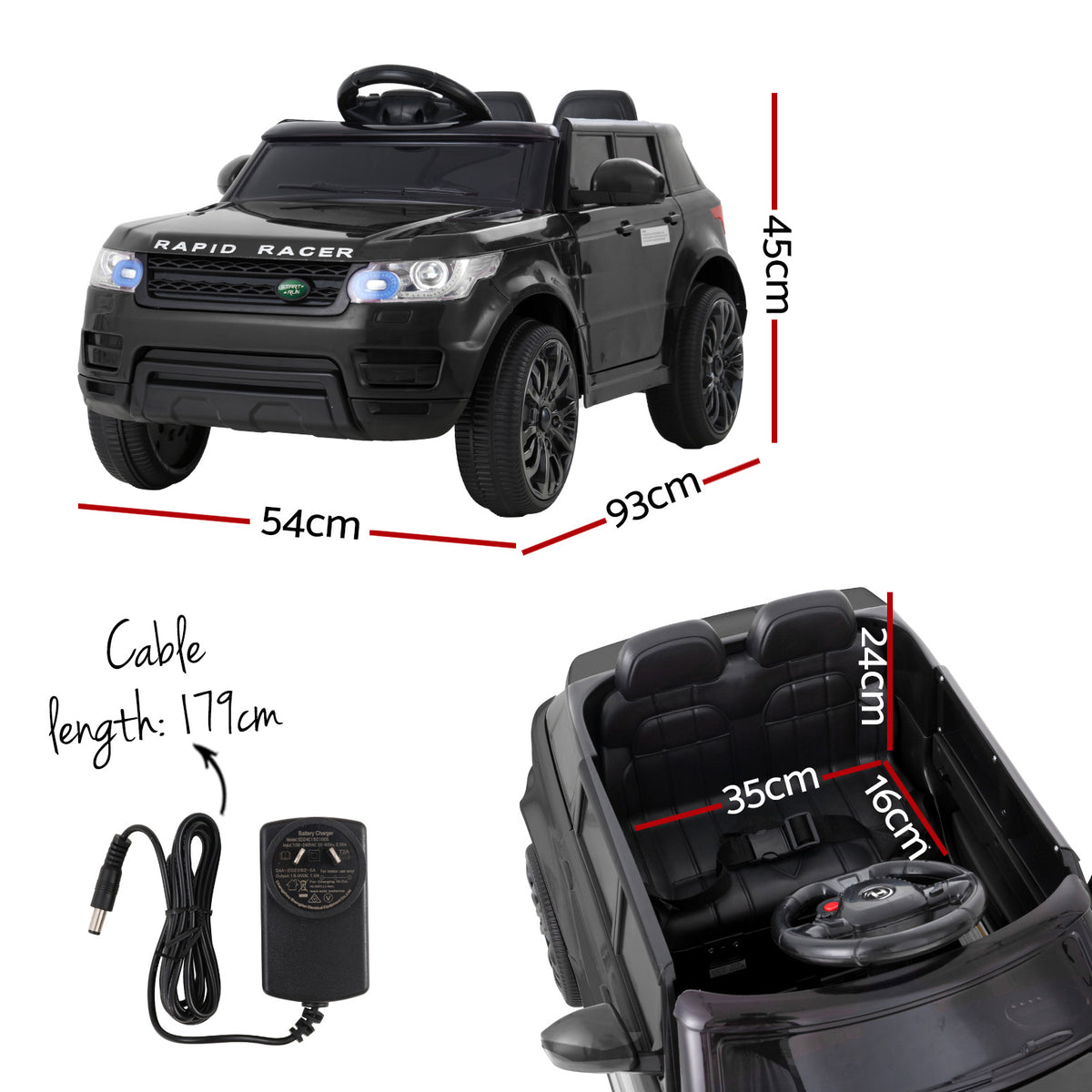 12V Range Rover-Inspired Kids Electric Ride-On Car, Black