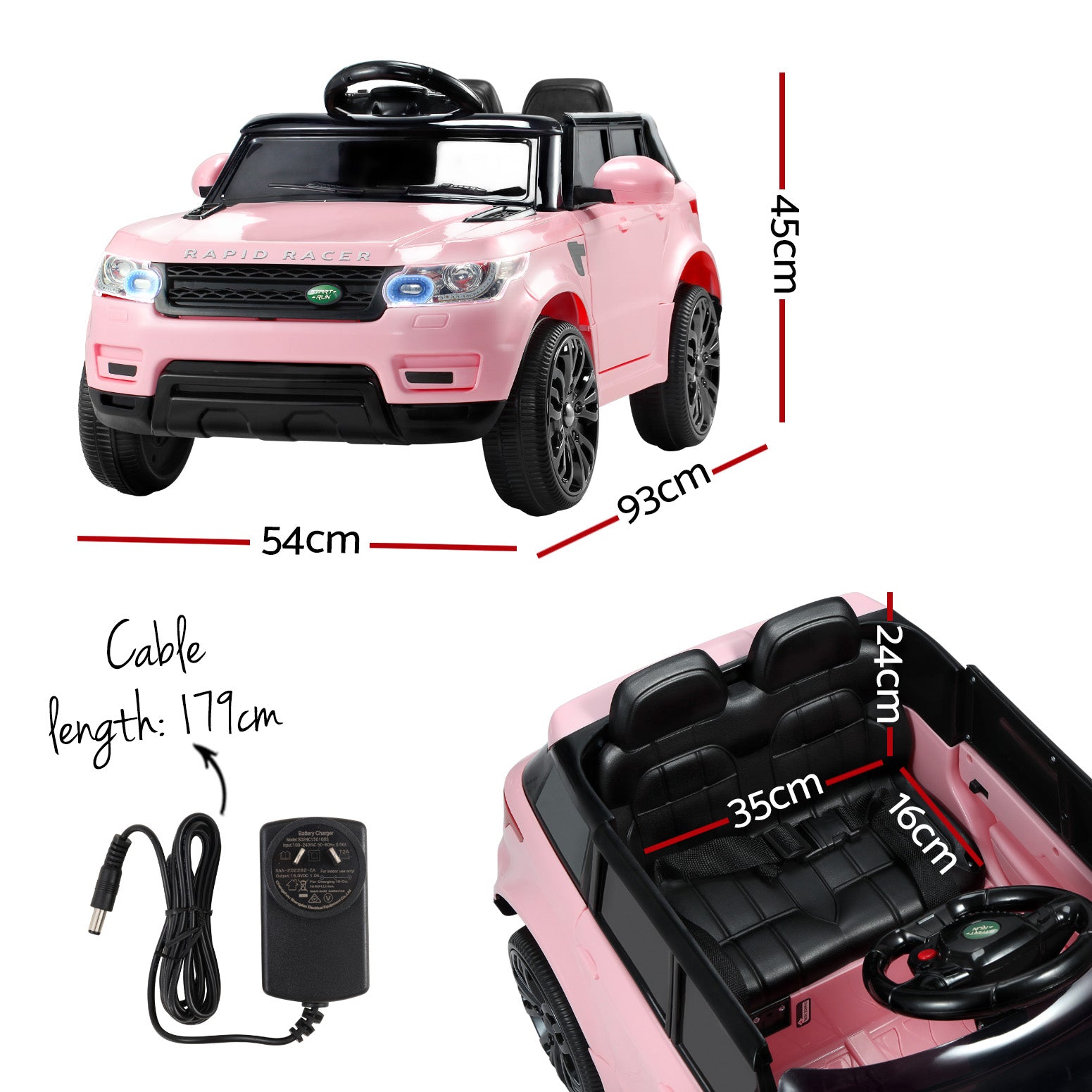 12V Range Rover-Inspired Kids Electric Ride-On Car 93cm, Pink