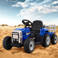 12V Kids Electric Ride On Tractor with Trailer - Blue