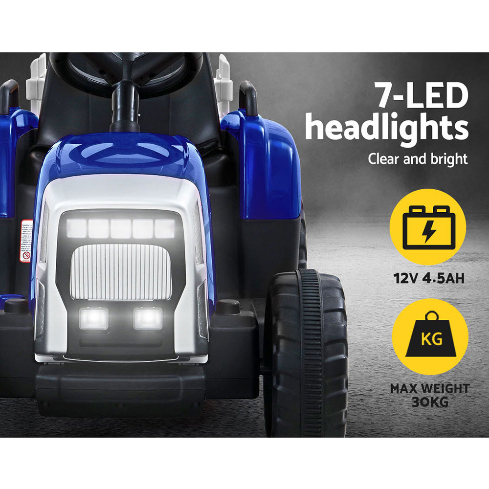 12V Kids Electric Ride On Tractor with Trailer - Blue
