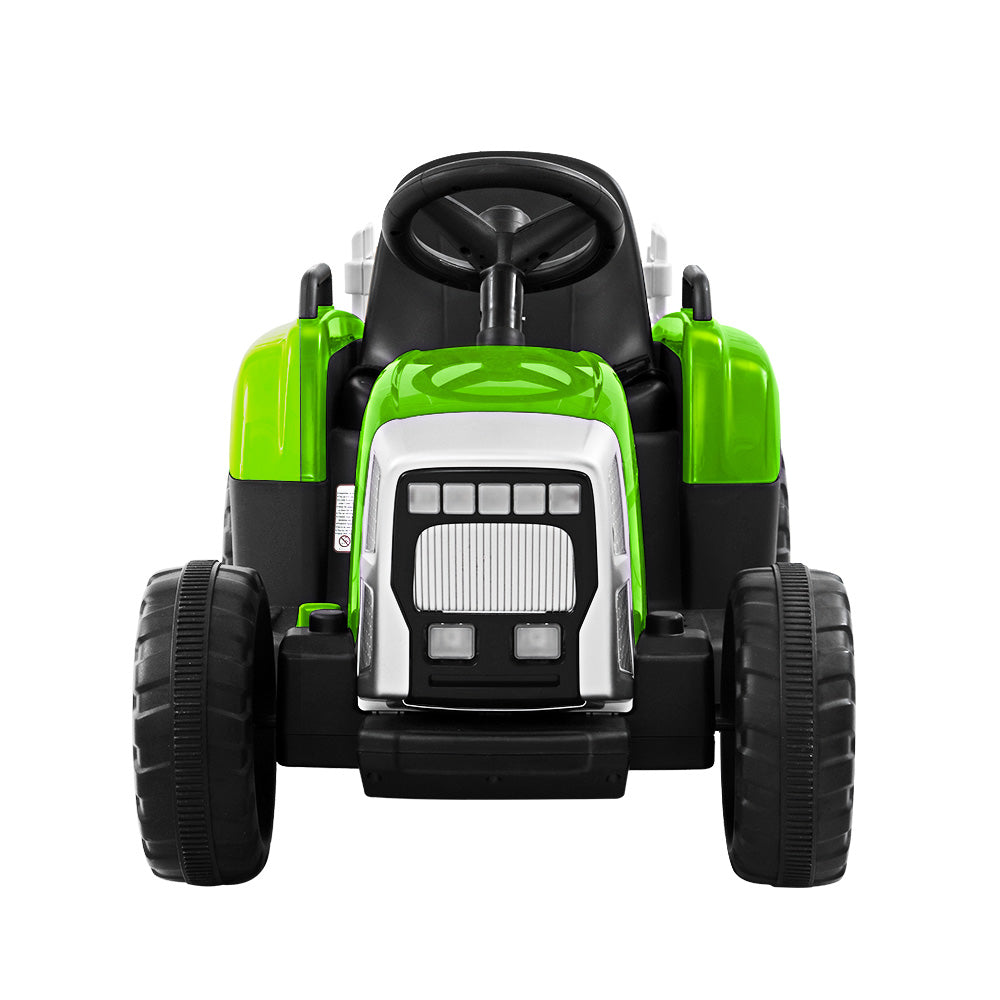 12V Kids Electric Ride On Tractor with Trailer - Green