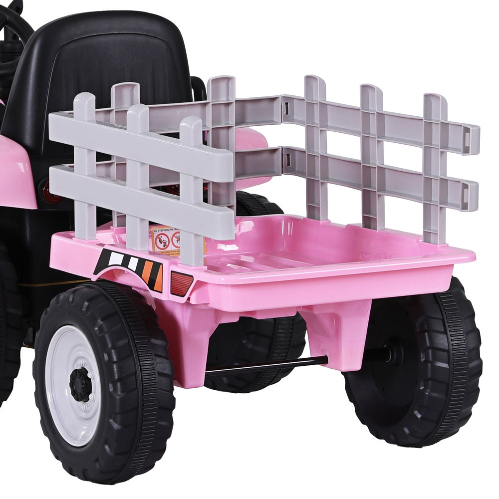 12V Kids Electric Ride On Tractor with Trailer - Pink
