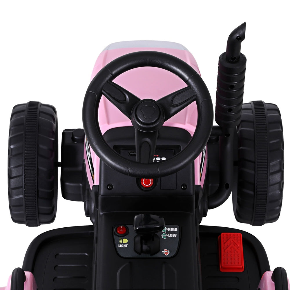 12V Kids Electric Ride On Tractor with Trailer - Pink
