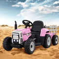 12V Kids Electric Ride On Tractor with Trailer - Pink