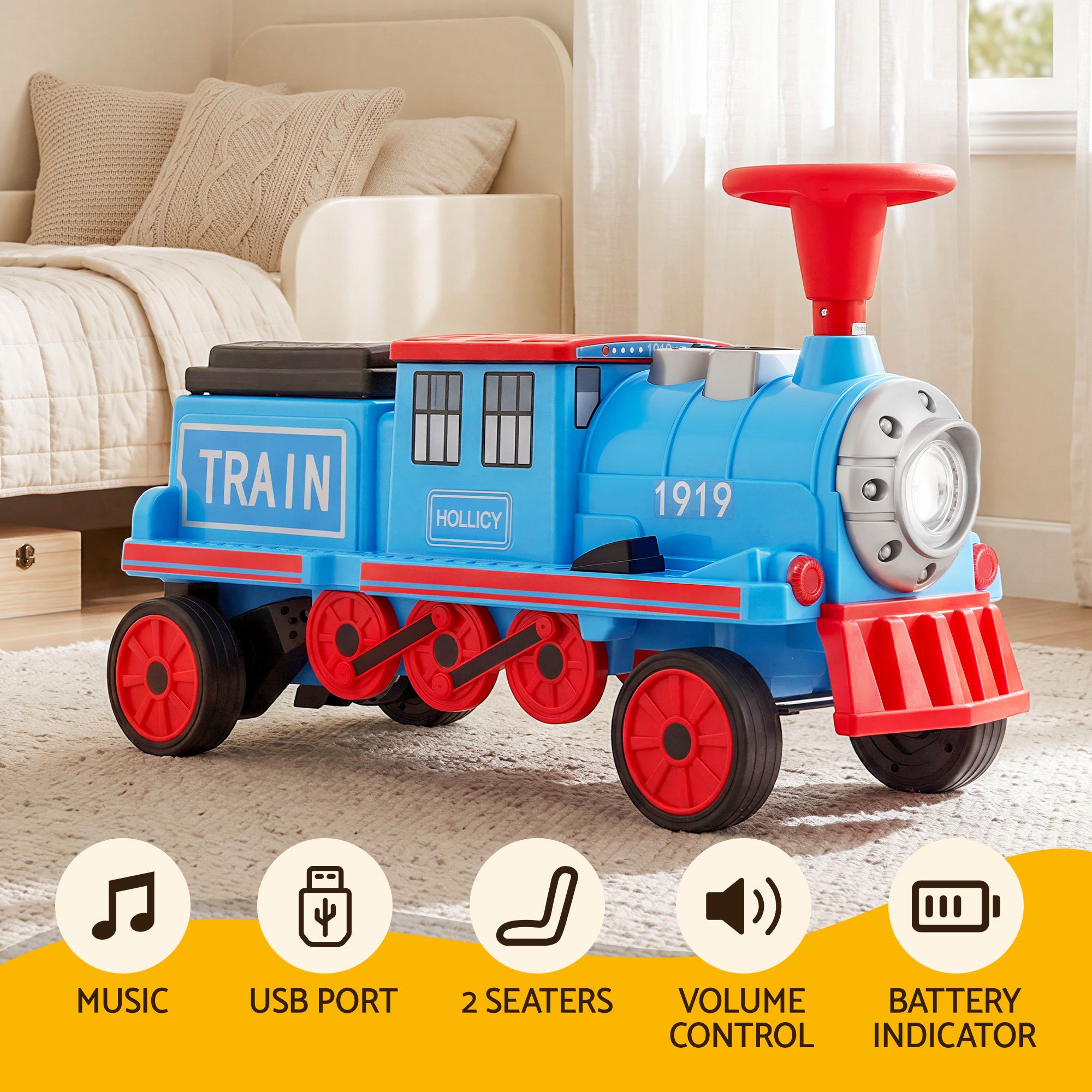12V Kids Electric Ride-On Train, Blue