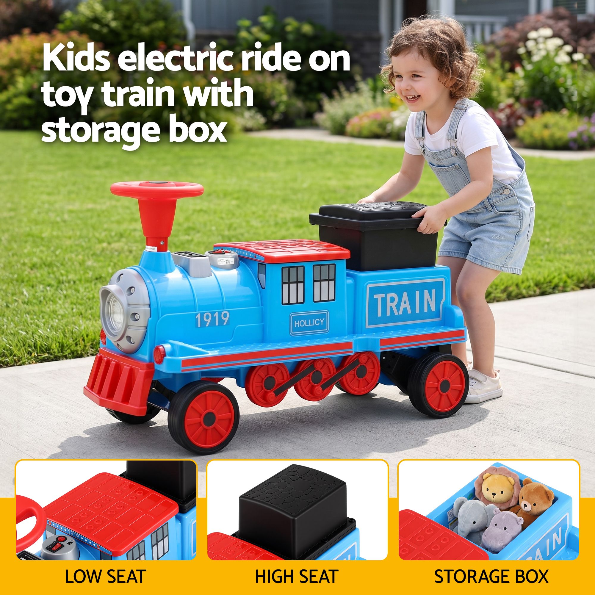 12V Kids Electric Ride-On Train, Blue