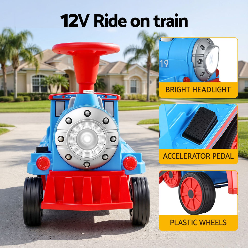 12V Kids Electric Ride-On Train, Blue