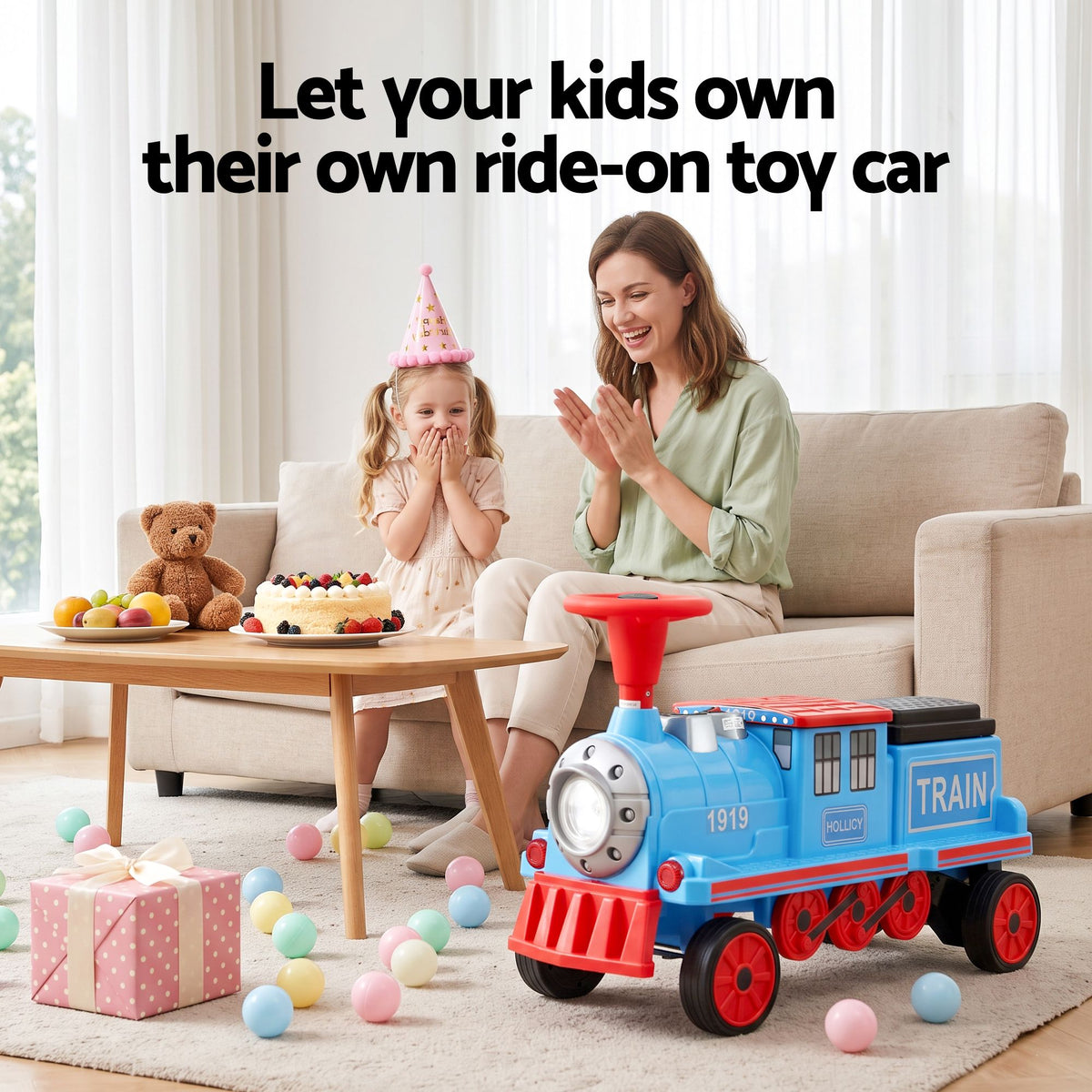 12V Kids Electric Ride-On Train, Blue
