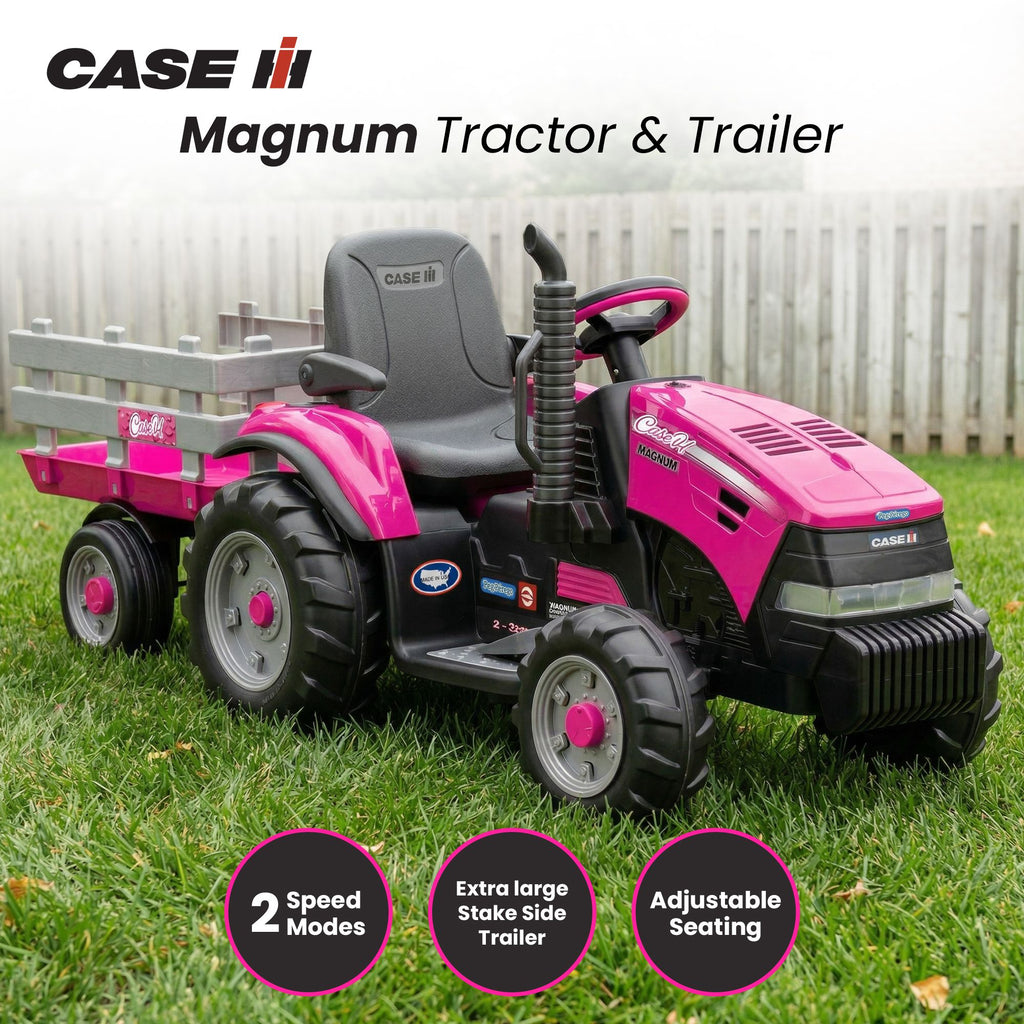 Pink 12V Kids Ride On Tractor with Trailer 2 Speed Toy