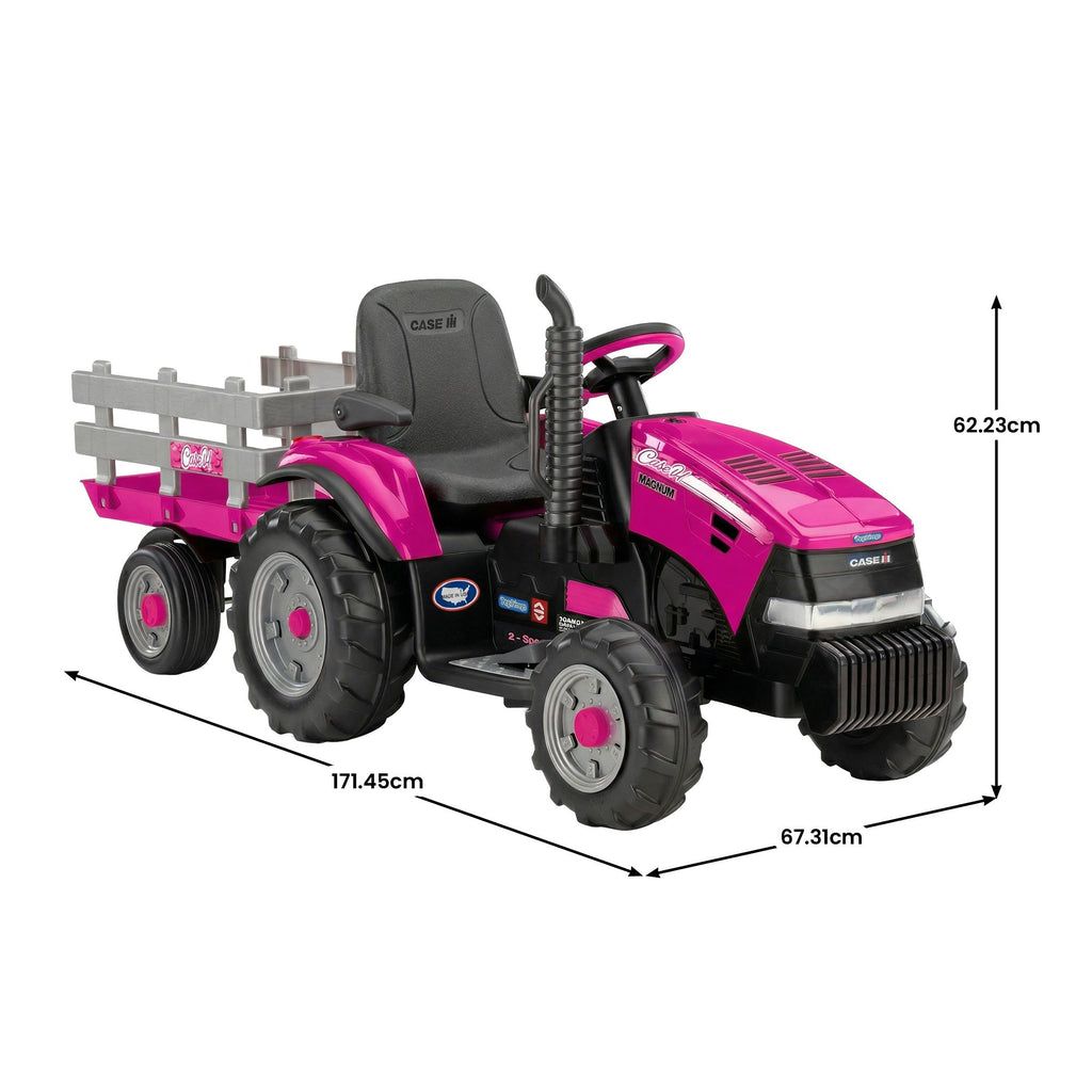 Pink 12V Kids Ride On Tractor with Trailer 2 Speed Toy