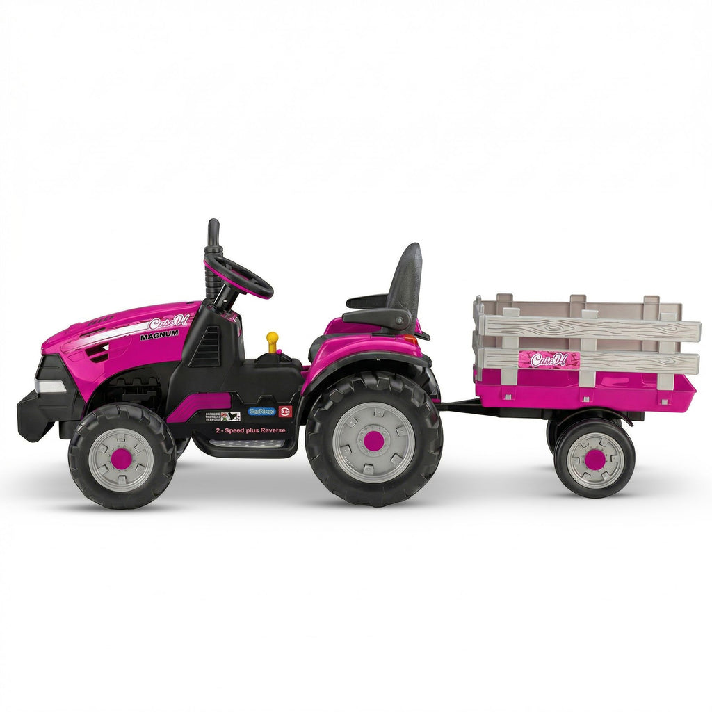 Pink 12V Kids Ride On Tractor with Trailer 2 Speed Toy
