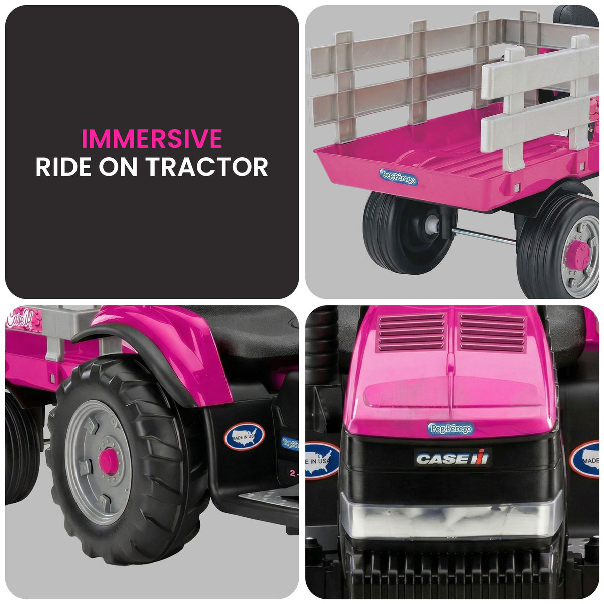 Pink 12V Kids Ride On Tractor with Trailer 2 Speed Toy