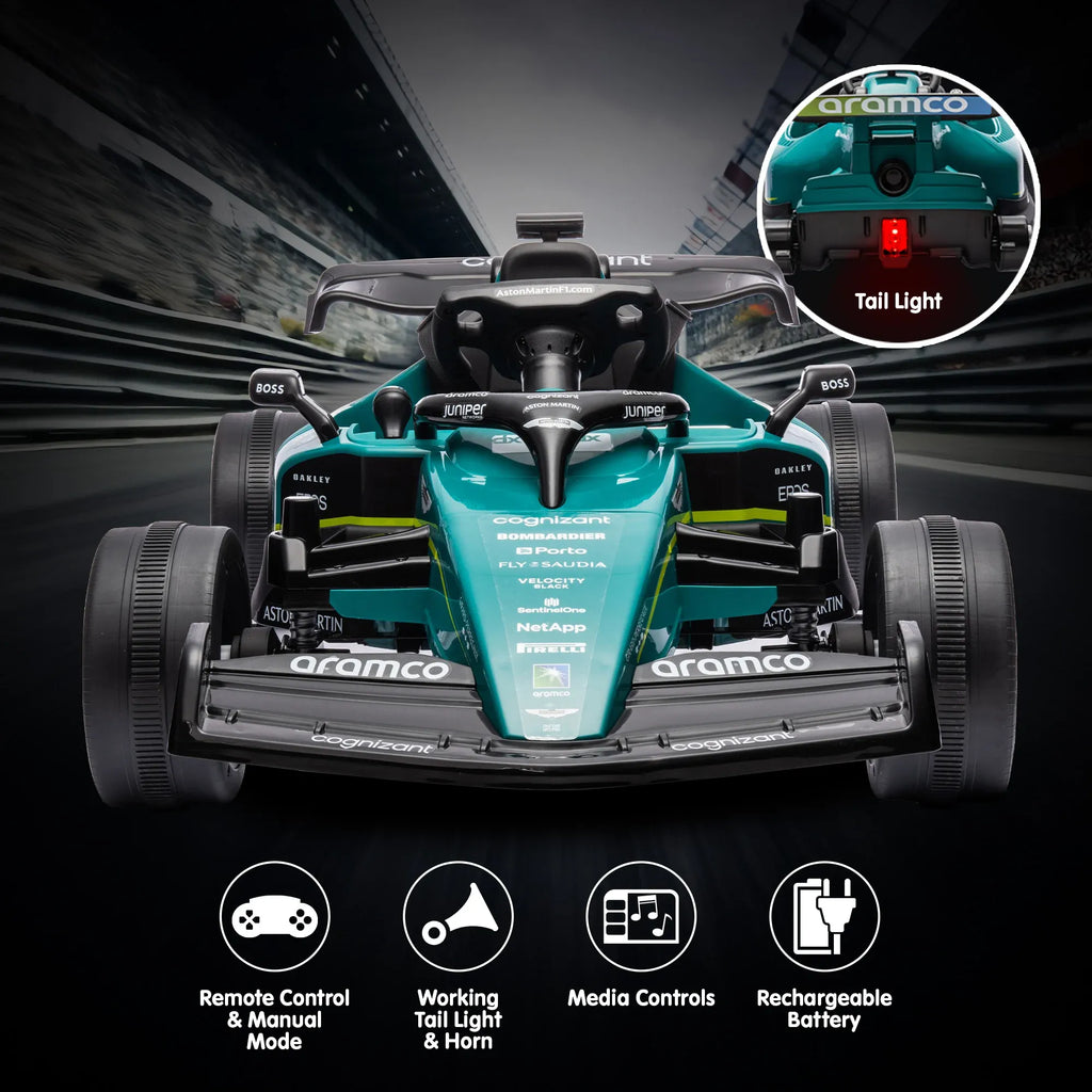 Aston Martin F1 12V Kids Electric Ride-On Race Car, Green